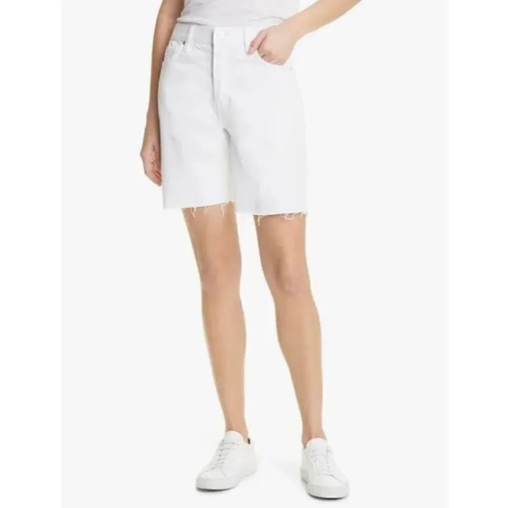 FRAME Le Slouch Bermuda White Raw Hem Denim Jean Shorts NWT sz 26